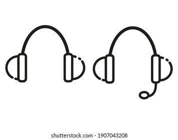 Headphones and headset with microphone. Thin line icons for web, applications and design. Minimalistic flat style.