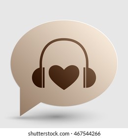 Headphones with heart. Brown gradient icon on bubble with shadow.