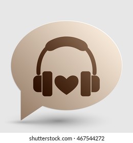 Headphones with heart. Brown gradient icon on bubble with shadow.