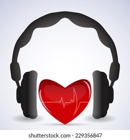 Headphones, heart with pulse and shadow