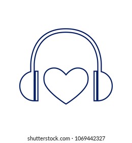 Headphones with heart. Vector. Flat style black icon on white.