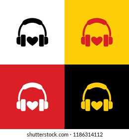 Headphones with heart. Vector. Icons of german flag on corresponding colors as background.