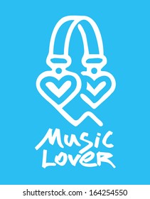 Headphones with heart-shaped load speakers. Vector graphics.
