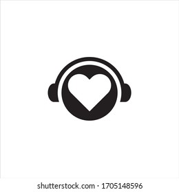 Headphones with heart-shaped load speakers. Vector graphic icon