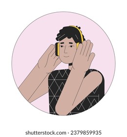 Headphones hispanic guy 2D line vector avatar illustration. Dreads latino listening to music beats outline cartoon character face. Podcast listener. Music lover flat color user profile image isolated