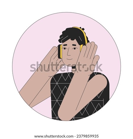 Headphones hispanic guy 2D line vector avatar illustration. Dreads latino listening to music beats outline cartoon character face. Podcast listener. Music lover flat color user profile image isolated