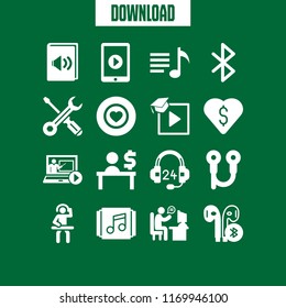 headphones icon. 16 headphones vector set. customer support, disc jokey, earphones and headset icons for web and design about headphones theme