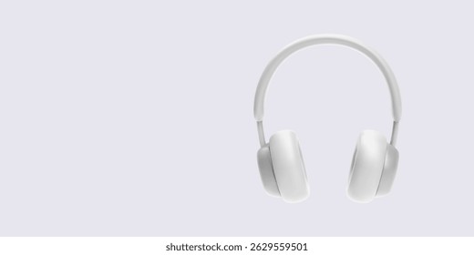 Headphones Icon, 3D White Wireless Audio Headset with Minimal Modern Design. Perfect for Music, Podcast, or Tech User Interface. Vector Illustration.