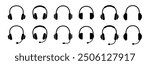 Headphones icon. Black headphones icon collection. Set of music headphones icons. headphone with microphone.  Vector headphone icons 