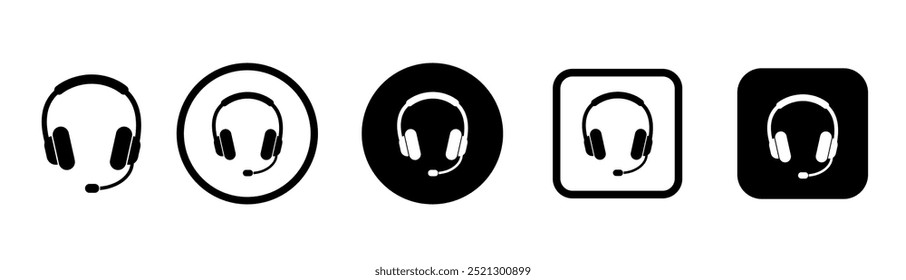 ícone Fones de ouvido. Coleção de ícones de fones de ouvido pretos. Conjunto de ícones de fones de ouvido de música. fone de ouvido com microfone.  Ícones de fones de ouvido vetoriais 