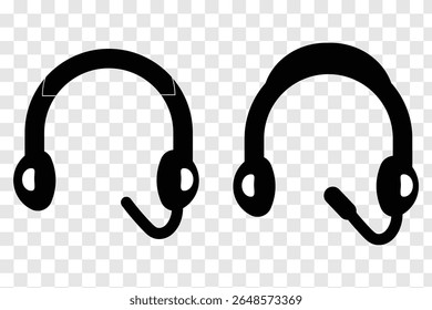 Headphones icon. Black headphones icon collection. Set of music headphones icons. Headphone with microphone. Vector headphone icons eps 10