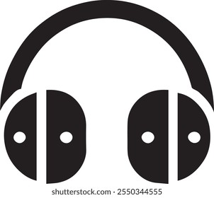 Headphones Icon. A a black and white icon of a pair of headphones. The design is minimalist and stylized, featuring a simple outline of the headband and ear cups