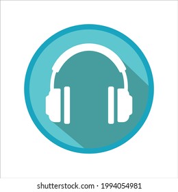 Headphones icon. Blue headset isolated on white background. Music earphones logo.