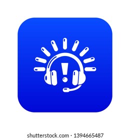 Headphones icon blue vector isolated on white background