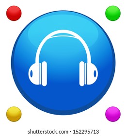 Headphones icon button vector with 4 color background included 