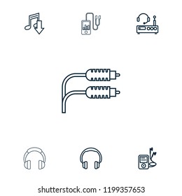 Headphones icon. collection of 7 headphones outline icons such as download music, mp3 player, listening device. editable headphones icons for web and mobile.