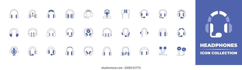 Headphones icon collection. Duotone style line stroke and bold. Vector illustration. Containing consultant, headphones, headphone, earphones, earphone, music.