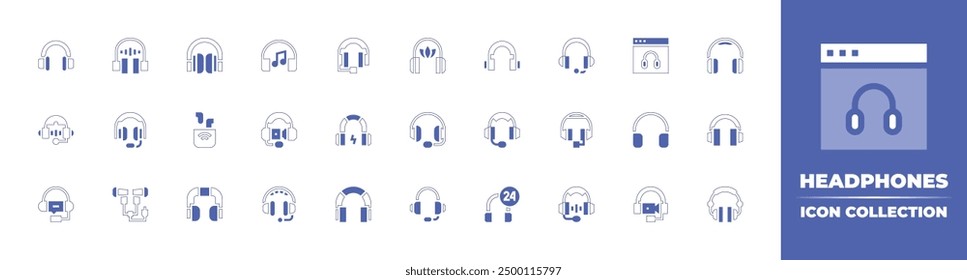 Headphones icon collection. Duotone style line stroke and bold. Vector illustration. Containing headphones, headset, headphone, earphones.