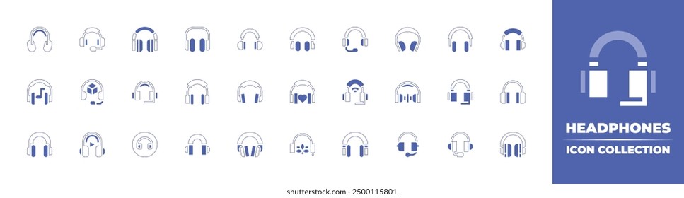 Headphones icon collection. Duotone style line stroke and bold. Vector illustration. Containing audio, earphones, headphones, earphone, headphone.
