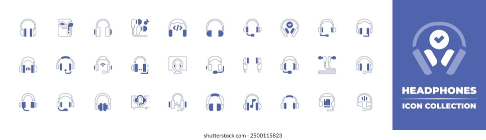 Headphones icon collection. Duotone style line stroke and bold. Vector illustration. Containing audio, headphones, headphone, earphones, musicheadphones.
