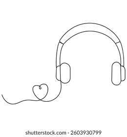 Headphones icon continuous one line drawing of outline vector illustration
