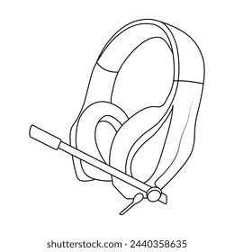 Headphones icon and drawing line art Vector illustration isolated on white background. Continuous line drawing.