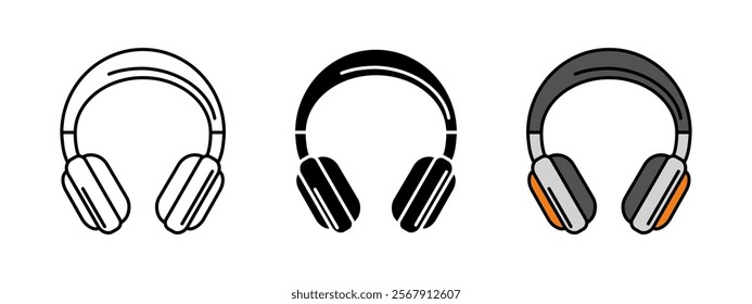 Headphones icon. Earphones vector illustration. Full size wireless headset symbol. Stereo sound audio equipment sign. Gaming device pictogram. Headphones with soft pads colored isolated concept.