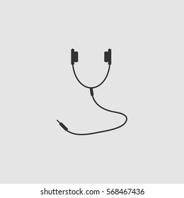 Headphones icon flat. Black pictogram on grey background. Vector illustration symbol