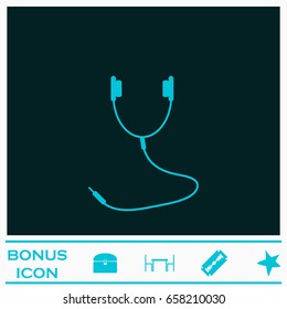 Headphones icon flat. Blue pictogram on dark background. Vector illustration symbol and bonus icons