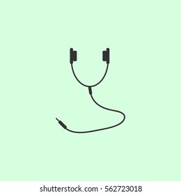Headphones icon flat. Grey vector symbol on green background