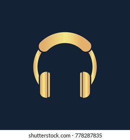 Headphones icon flat. Simple gold pictogram on dark background. Vector illustration symbol