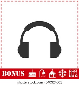 Headphones icon flat. Simple vector symbol and bonus icon