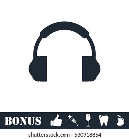 Headphones icon flat. Vector illustration symbol and bonus pictogram