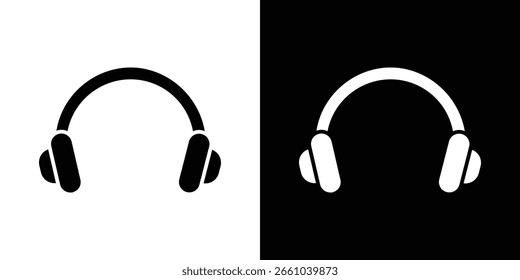 Icono de auriculares en versión plana sobre fondo blanco y negro