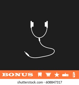 Headphones icon flat. White pictogram on black background. Vector illustration symbol and bonus button tooth, vase, star, mirror, bottle