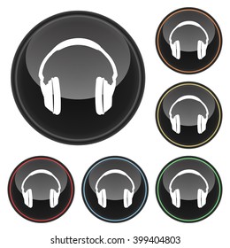 Headphones Icon Glossy Button Icon Set in With Various Color Highlights