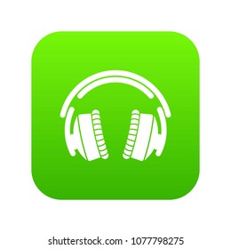 Headphones icon green vector isolated on white background