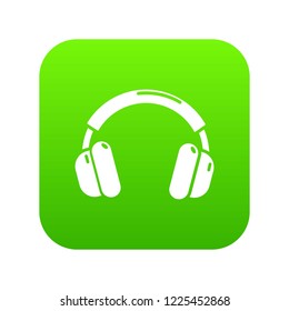 Headphones icon green vector isolated on white background