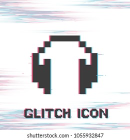 Headphones icon illustration. Glitch effect vector icon. Pixel art. 8 bit