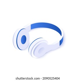 Headphones icon illustration in isometric vector design. Headset accessory isolated on white background. 