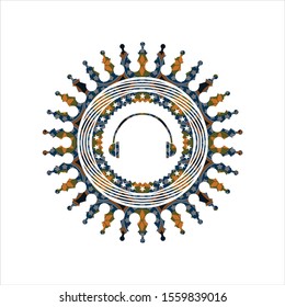 headphones icon inside arabesque emblem background. arabic decoration.