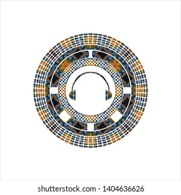 headphones icon inside arabesque style emblem. arabic decoration.
