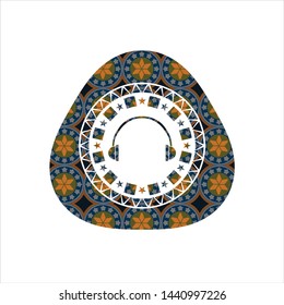 headphones icon inside arabesque style badge. arabic decoration.