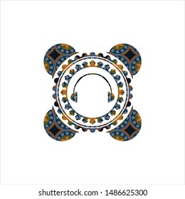 headphones icon inside arabesque style badge. arabic decoration.