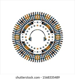 headphones icon inside arabesque style emblem. arabic decoration.