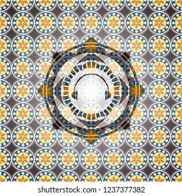 headphones icon inside arabic emblem background. Arabesque decoration.