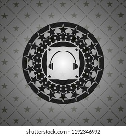 headphones icon inside black emblem. Vintage.