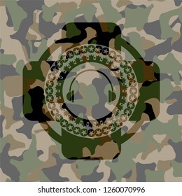 headphones icon inside camouflage texture