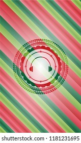 headphones icon inside christmas colors style badge.
