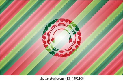 headphones icon inside christmas colors style emblem.